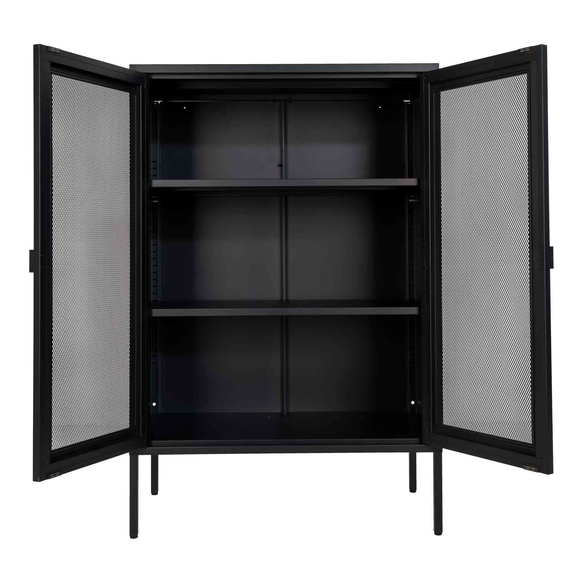 QUVIO Zwarte metalen vitrinekast – Twee gaasdeuren – 80x40x120 cm