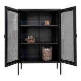 QUVIO Zwarte metalen vitrinekast – Twee gaasdeuren – 80x40x120 cm