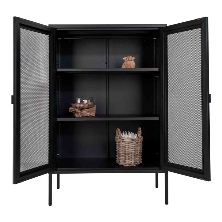 QUVIO Zwarte metalen vitrinekast – Twee gaasdeuren – 80x40x120 cm