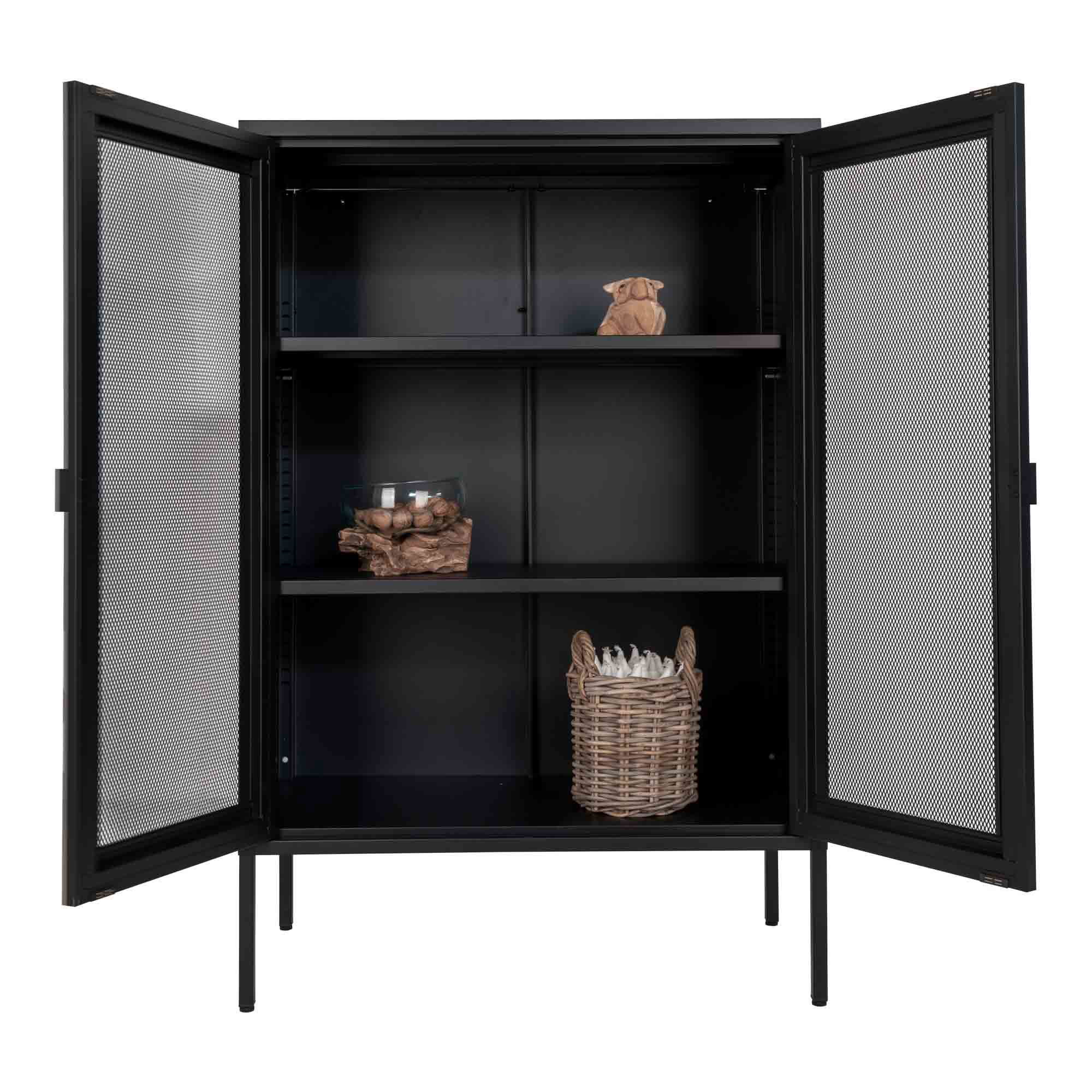 QUVIO Zwarte metalen vitrinekast – Twee gaasdeuren – 80x40x120 cm