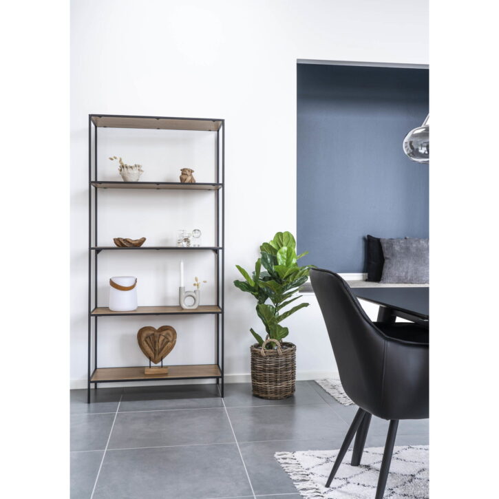 QUVIO Wandkast Gothenburg – Stijlvolle eikenlook – Zwart frame – 5 ruime planken