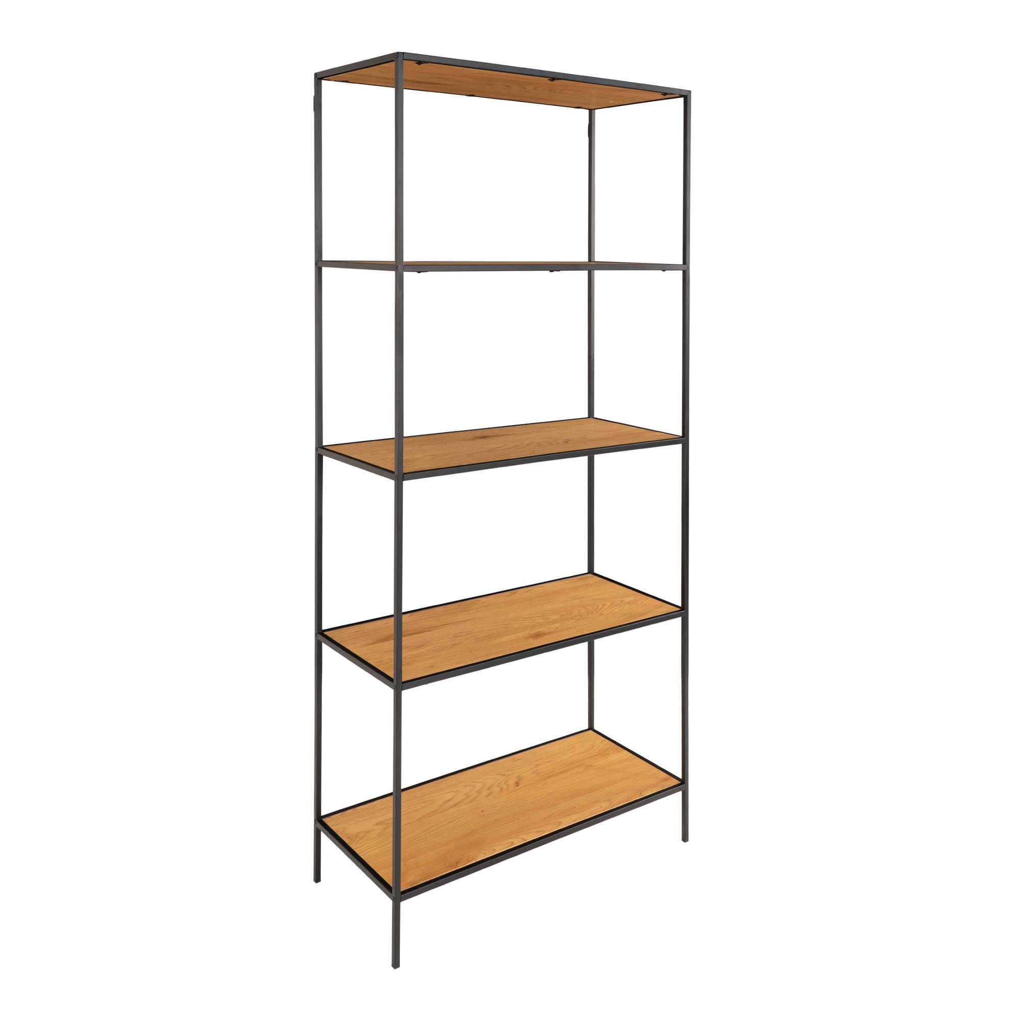 QUVIO Wandkast Gothenburg – Stijlvolle eikenlook – Zwart frame – 5 ruime planken