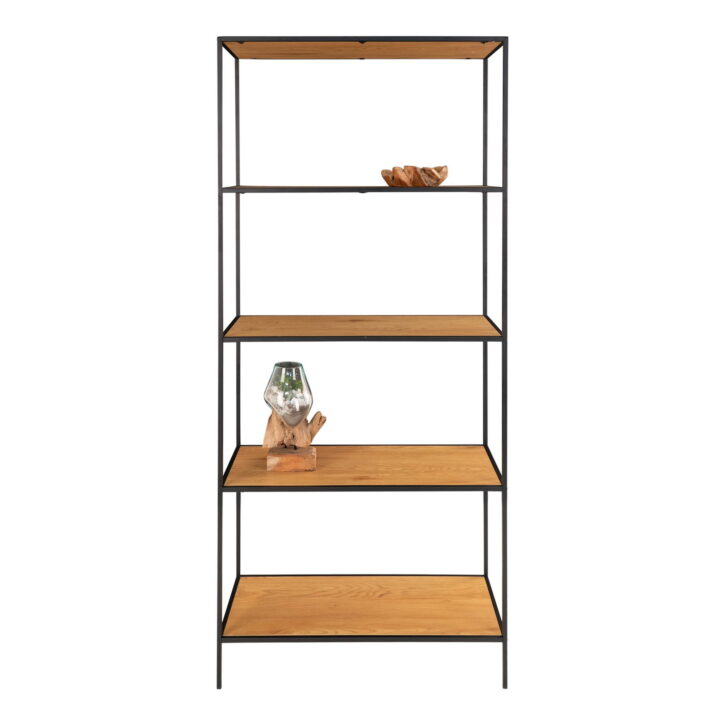 QUVIO Wandkast Gothenburg – Stijlvolle eikenlook – Zwart frame – 5 ruime planken