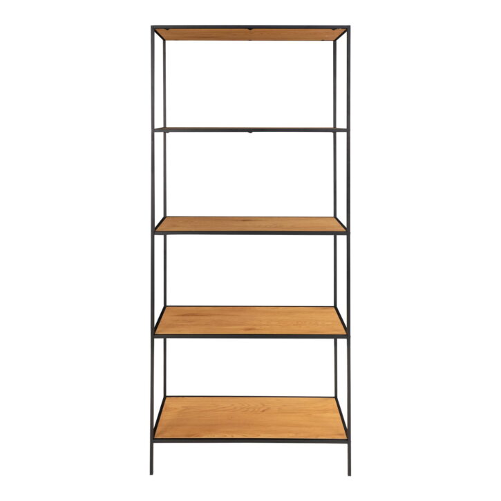 QUVIO Wandkast Gothenburg – Stijlvolle eikenlook – Zwart frame – 5 ruime planken