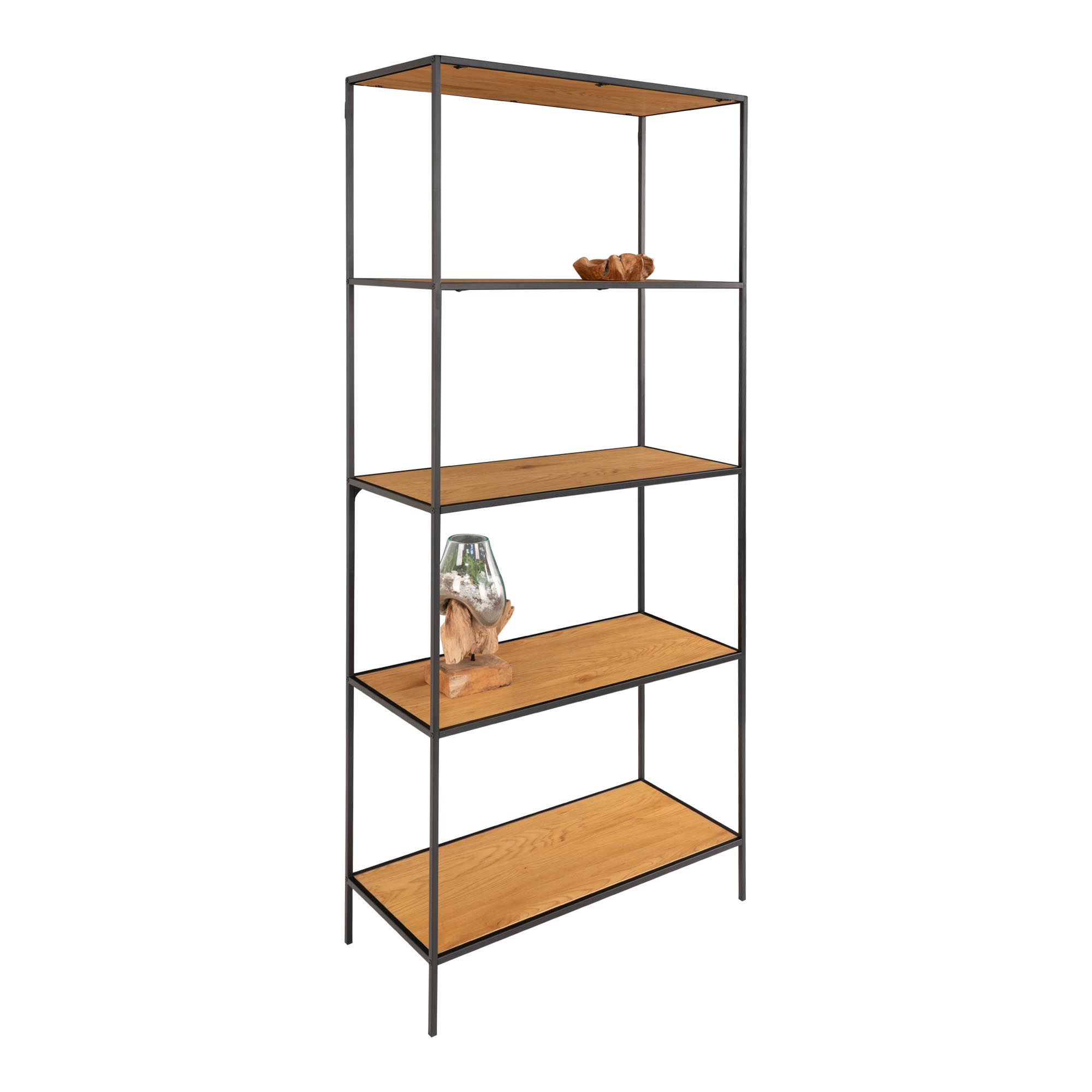 QUVIO Wandplank Genève – Staal en Dennenhout – 50x21x52 cm – Natuurlijk