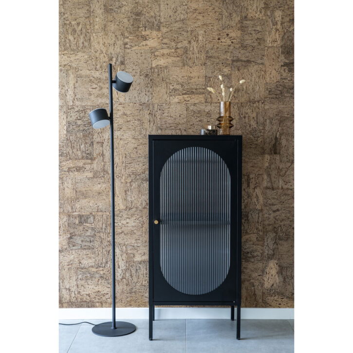 QUVIO Wandkast Adelaide – Zwart Staal en Glas – 50x35x110 cm