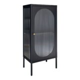 QUVIO Wandkast Adelaide – Zwart Staal en Glas – 50x35x110 cm