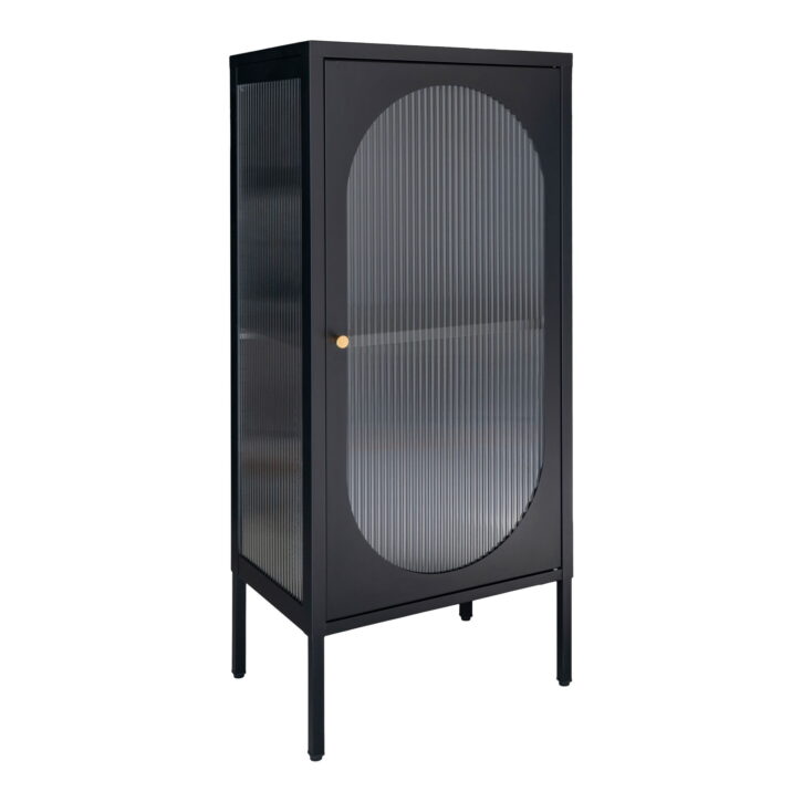 QUVIO Wandkast Adelaide – Zwart Staal en Glas – 50x35x110 cm