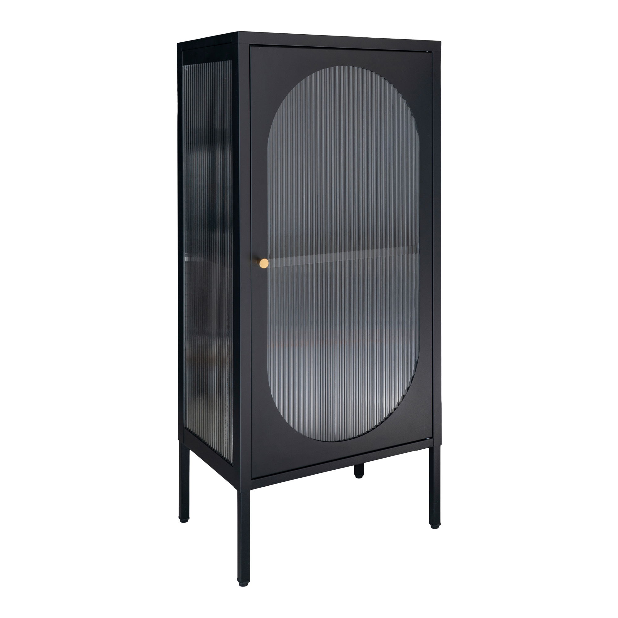 QUVIO Wandkast Adelaide – Zwart Staal en Glas – 50x35x110 cm
