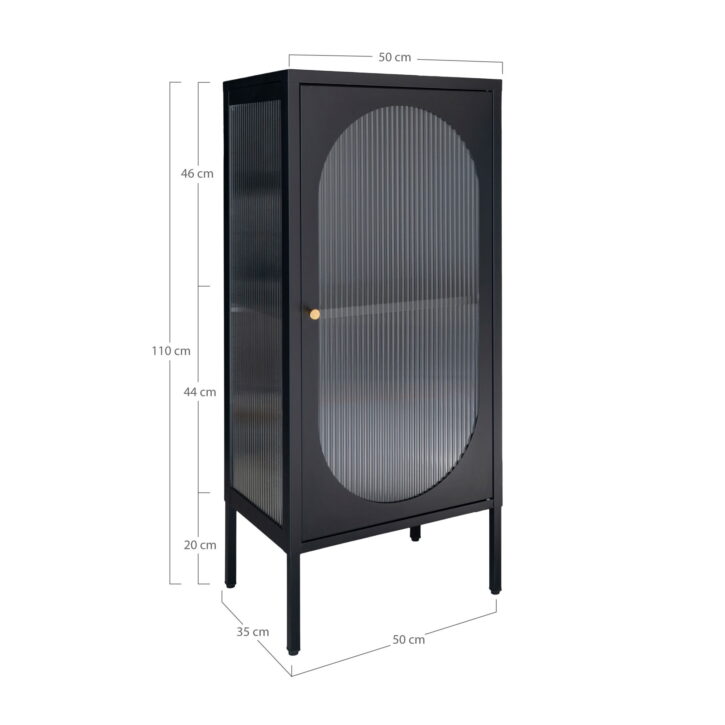 QUVIO Wandkast Adelaide – Zwart Staal en Glas – 50x35x110 cm