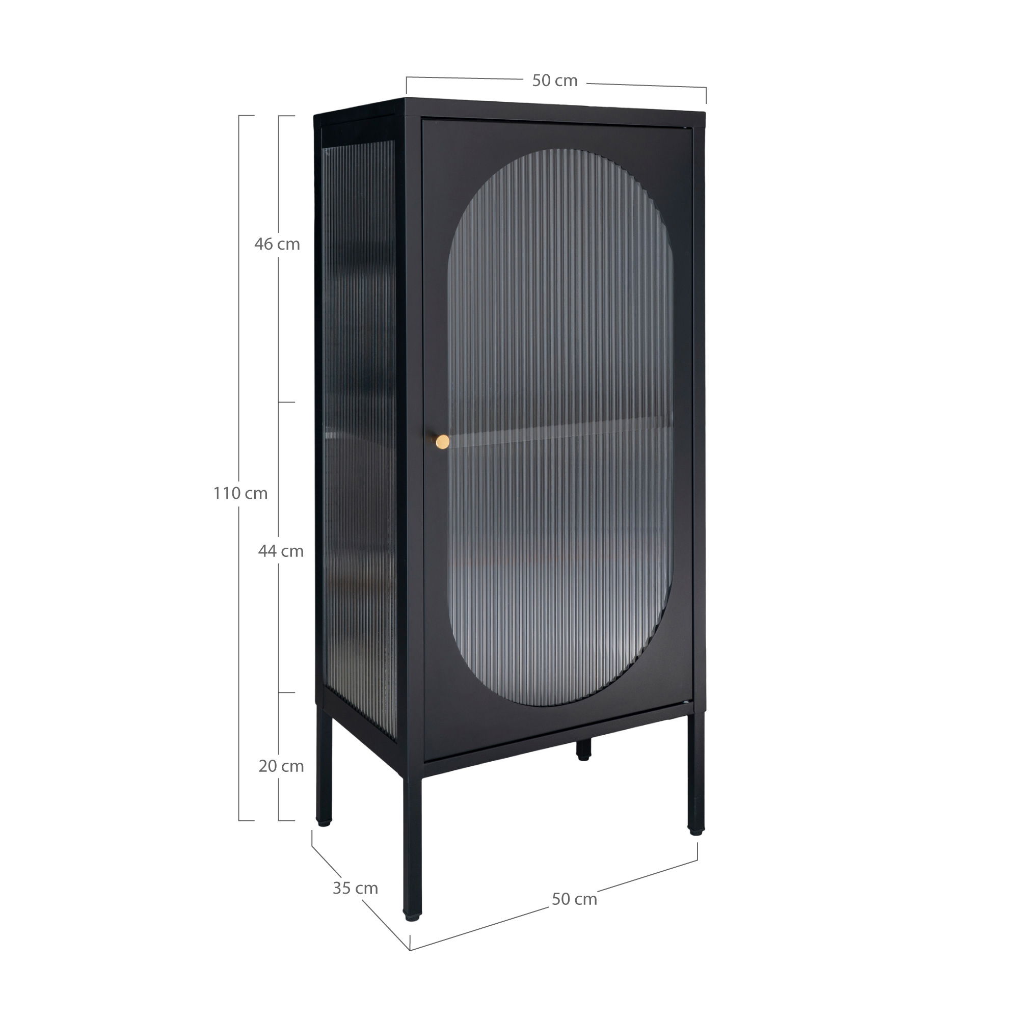 QUVIO Wandkast Adelaide – Zwart Staal en Glas – 50x35x110 cm