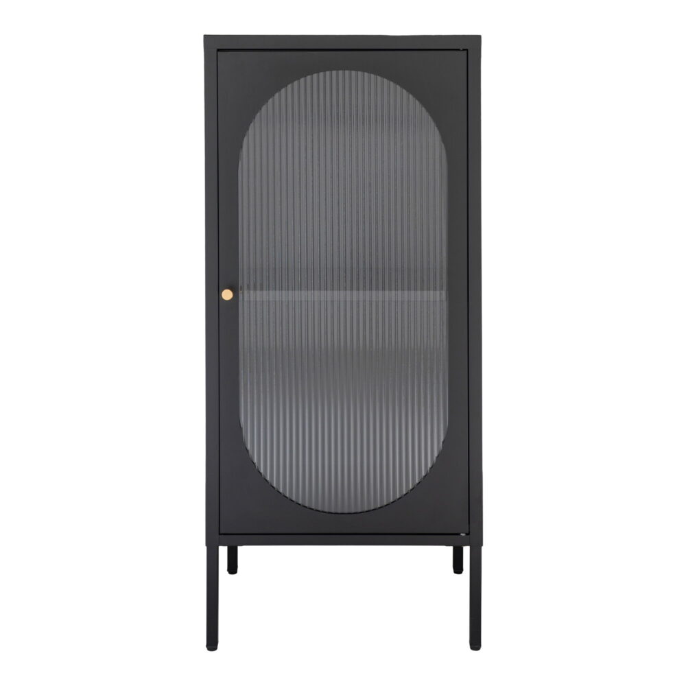 QUVIO Wandkast Adelaide – Zwart Staal en Glas – 50x35x110 cm