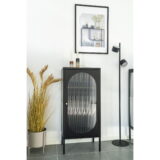 QUVIO Wandkast Adelaide – Zwart Staal en Glas – 50x35x110 cm