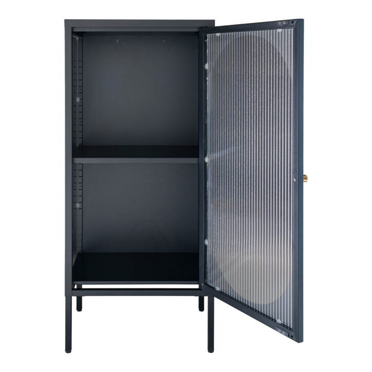 QUVIO Wandkast Adelaide – Zwart Staal en Glas – 50x35x110 cm