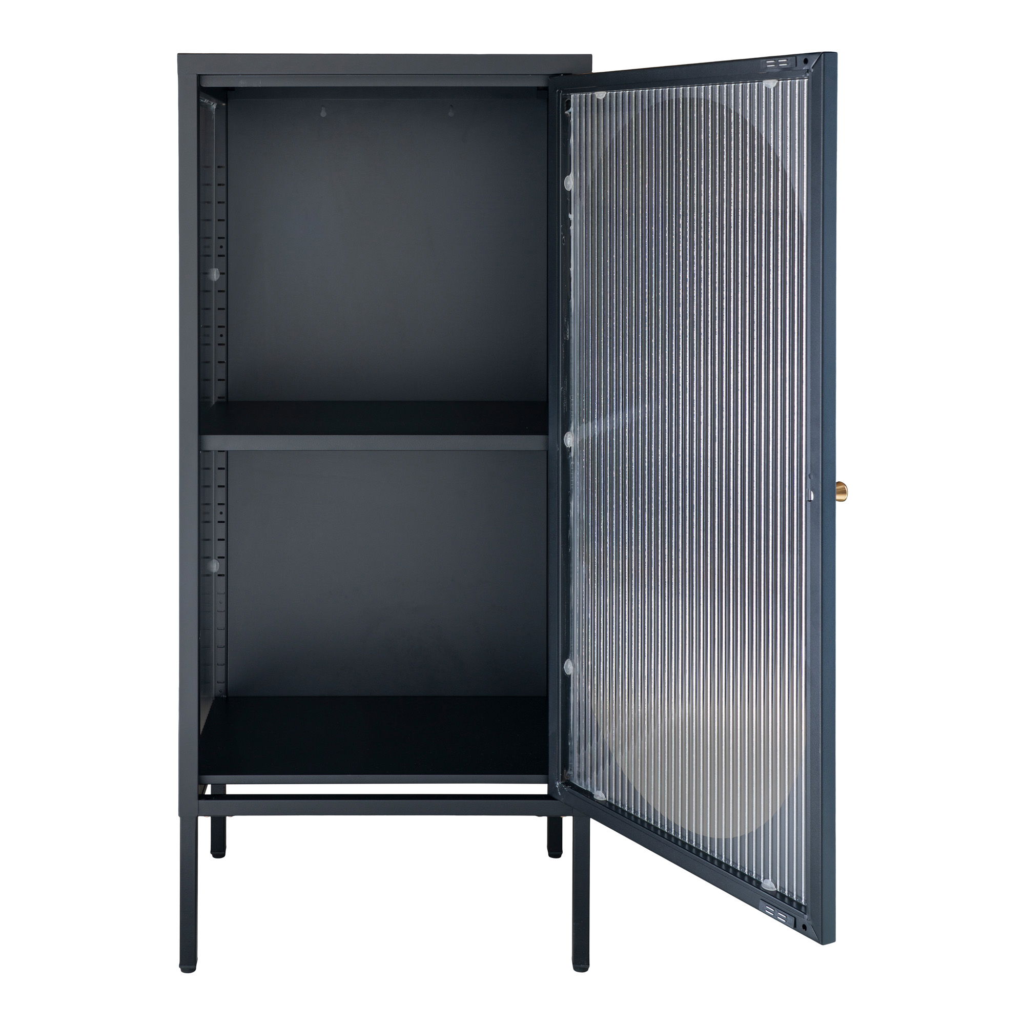 QUVIO Wandkast Adelaide – Zwart Staal en Glas – 50x35x110 cm