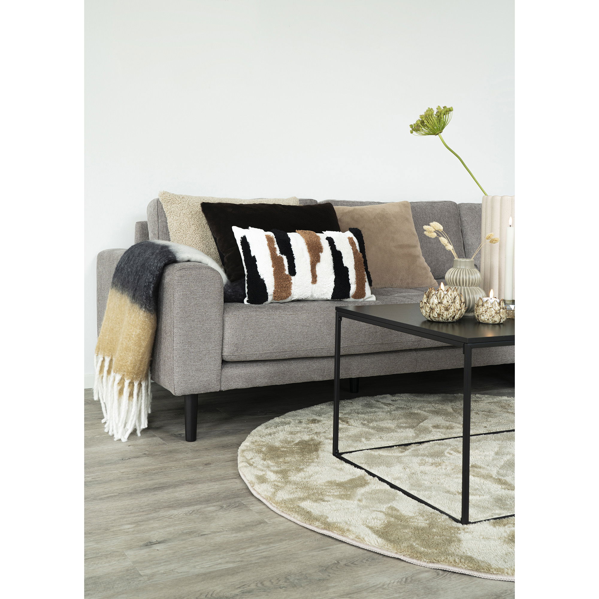 QUVIO Plaid Lisbon – Zwart, Wit en Bruin – 170×130 cm