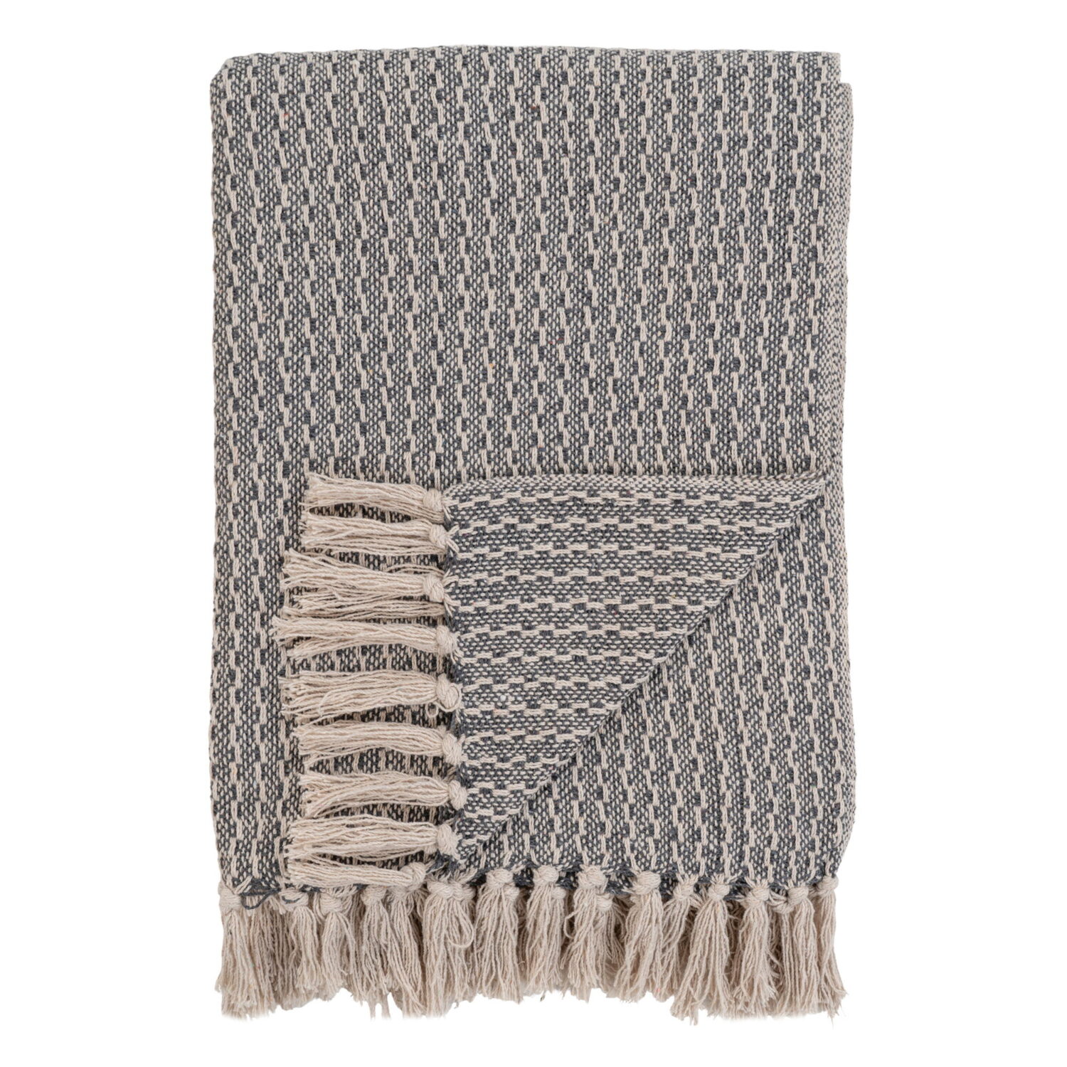 QUVIO Plaid Lisbon – 100% Katoen – Donkergrijs/wit – 130×160 cm