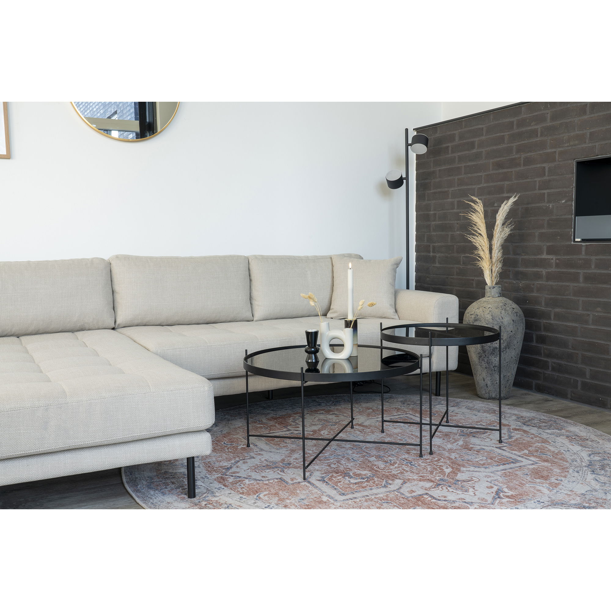 QUVIO Vloerkleed Havana – Rond – Oranje/Blauw – 200 cm