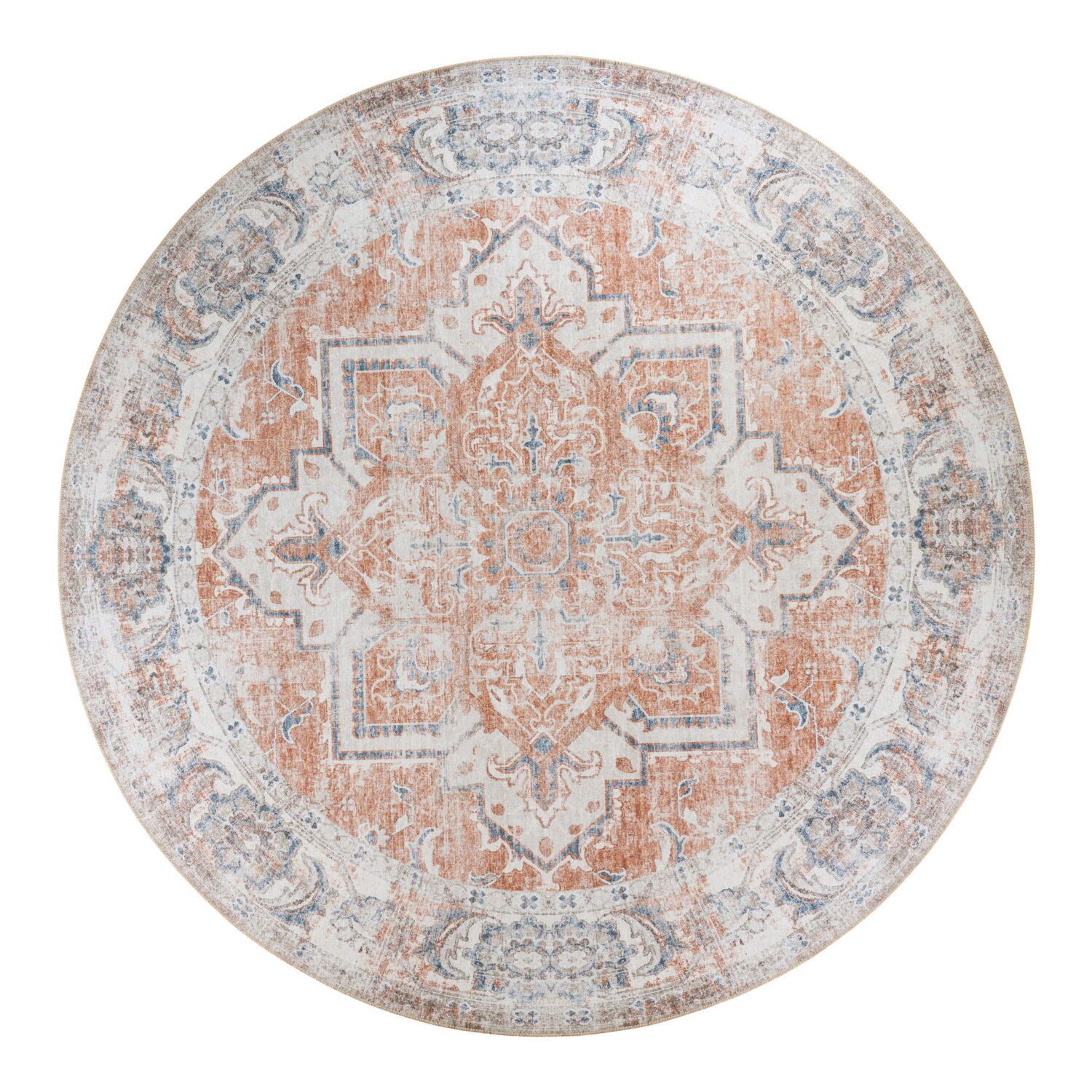 QUVIO Vloerkleed Havana – Rond – Oranje/Blauw – 200 cm