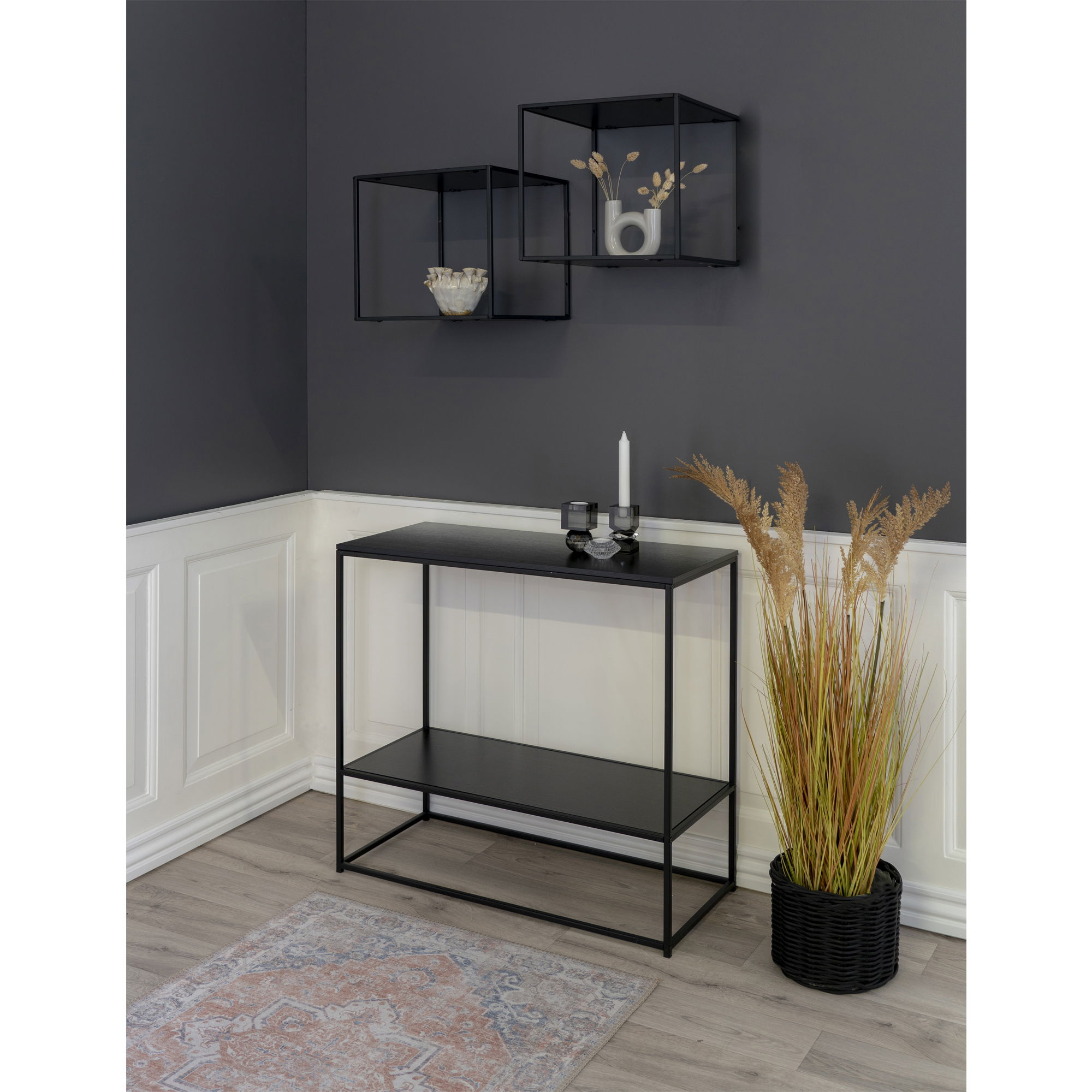 QUVIO Zwarte Wandplank – Staal en Spaanplaat – 36x36x36 cm