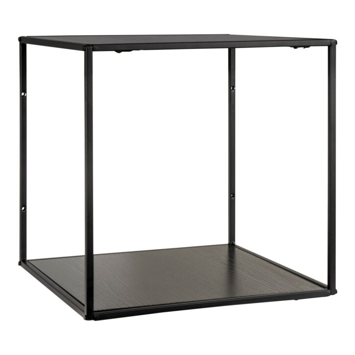QUVIO Zwarte Wandplank – Staal en Spaanplaat – 36x36x36 cm