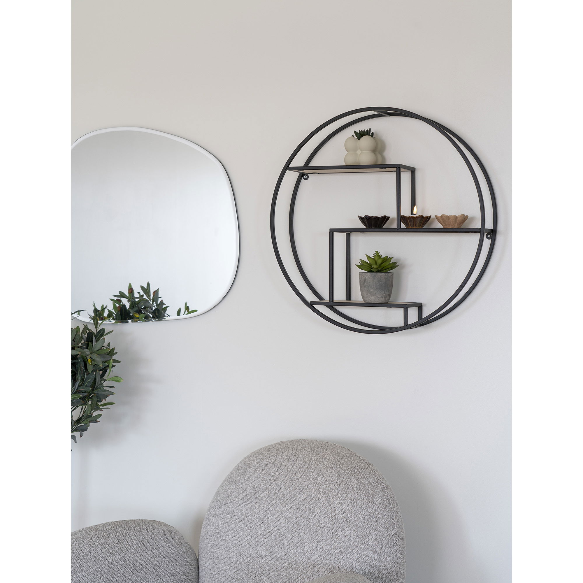 QUVIO Wandplank rond Milan – Staal/hout – Ø62 – Zwart