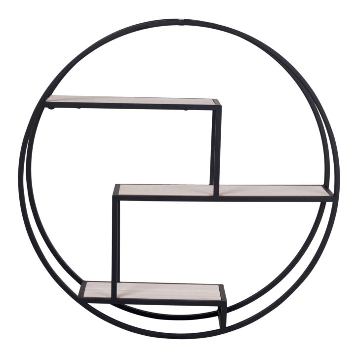 QUVIO Wandplank rond Milan – Staal/hout – Ø62 – Zwart