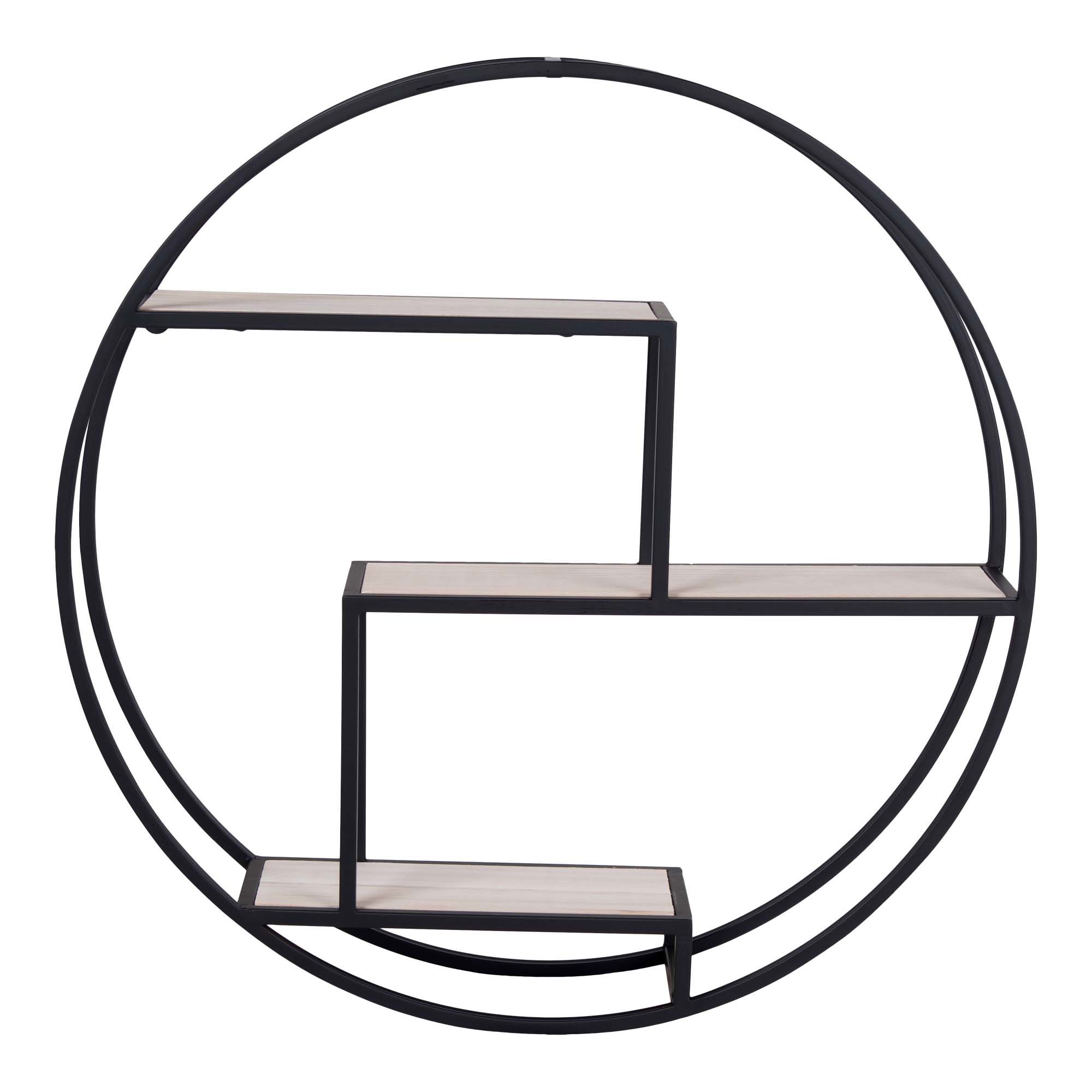 QUVIO Wandplank rond Milan – Staal/hout – Ø62 – Zwart