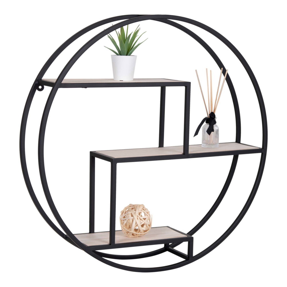 QUVIO Wandplank rond Milan – Staal/hout – Ø62 – Zwart