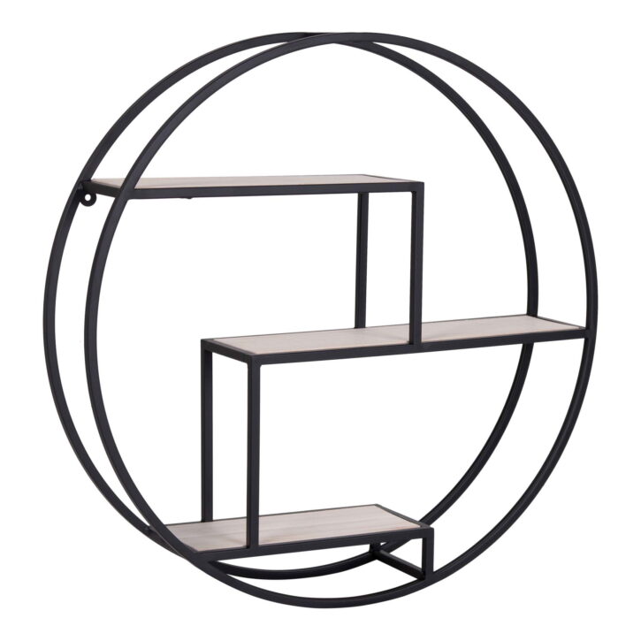 QUVIO Wandplank rond Milan – Staal/hout – Ø62 – Zwart