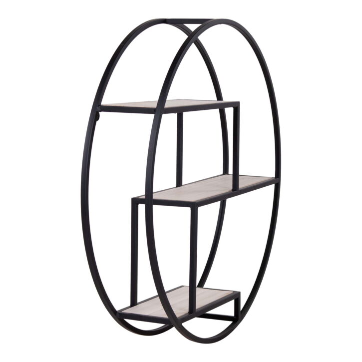 QUVIO Wandplank rond Milan – Staal/hout – Ø62 – Zwart