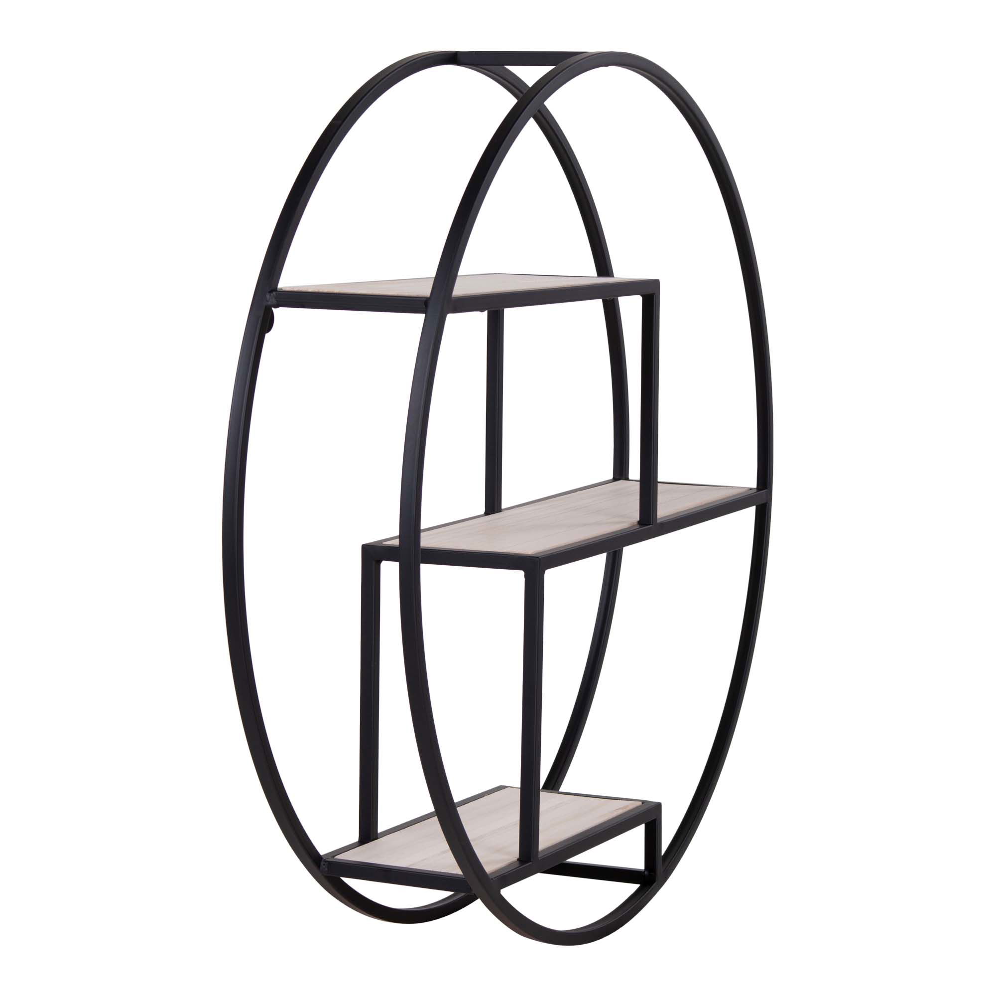 QUVIO Wandplank rond Milan – Staal/hout – Ø62 – Zwart