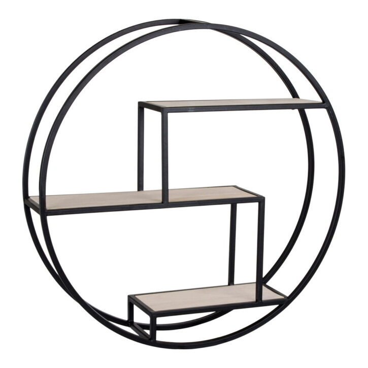 QUVIO Wandplank rond Milan – Staal/hout – Ø62 – Zwart