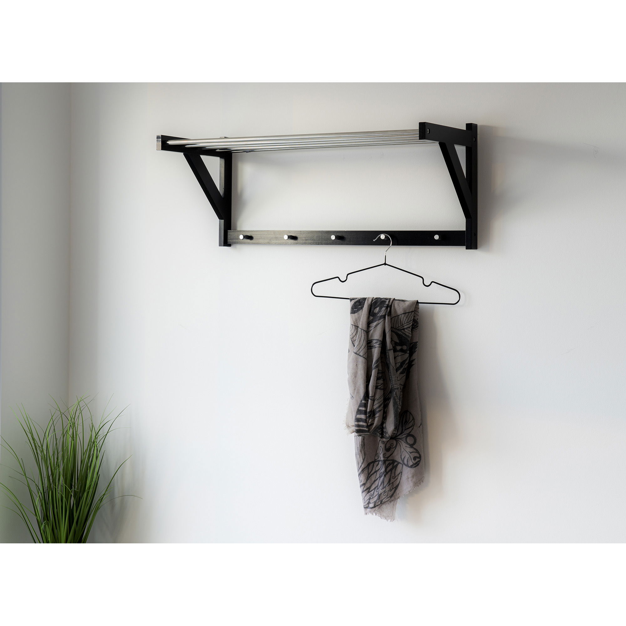QUVIO Kapstok – Zwart Populierenhout en Staal – 78×32 cm
