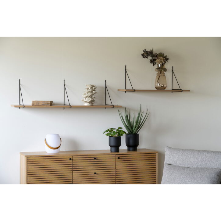 QUVIO Wandplank – Natuurlijke uitstraling – Zwart stalen frame – 120×29 cm