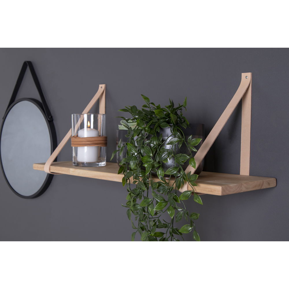 QUVIO Wandplank hout – Hout/Leer – 120×20 cm – Naturel