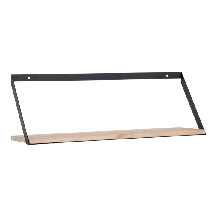 QUVIO Wandplank Genève – Staal en Dennenhout – 55x14x18 cm – Natuurlijke Kleur