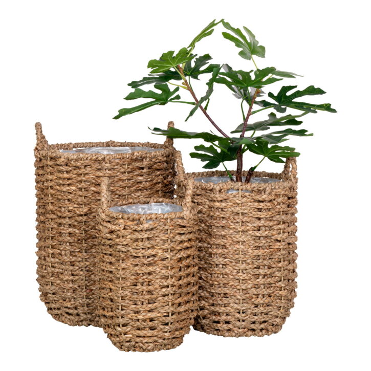QUVIO Manden met handvaten  – Naturel- Zeegras – Set van 3