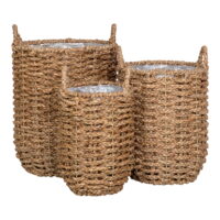 QUVIO Manden met handvaten  – Naturel- Zeegras – Set van 3