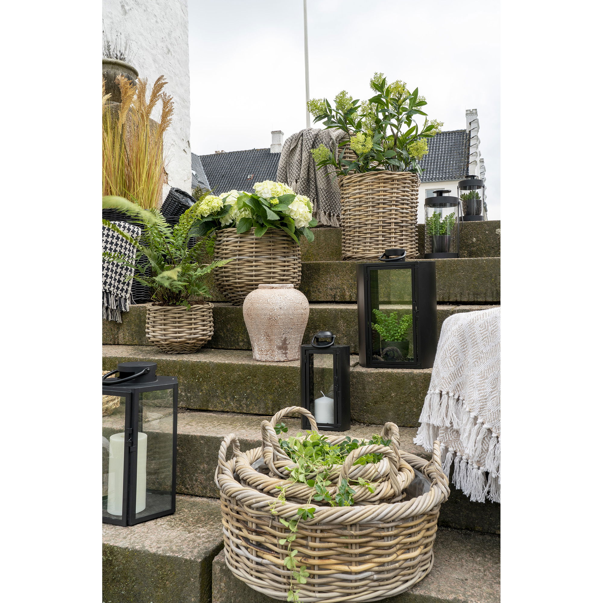 QUVIO Rieten manden Kubu – 30/40/50 cm – Set van 3