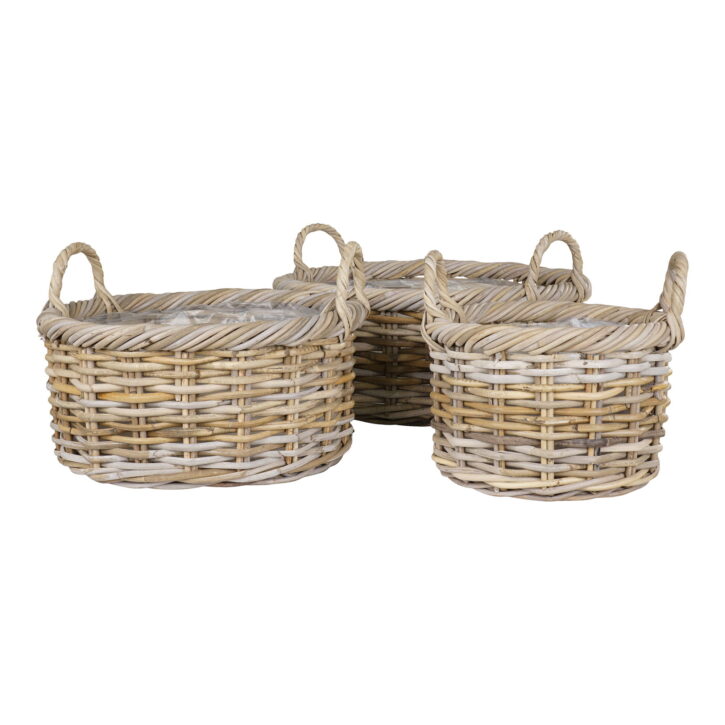 QUVIO Rieten manden Kubu – 30/40/50 cm – Set van 3