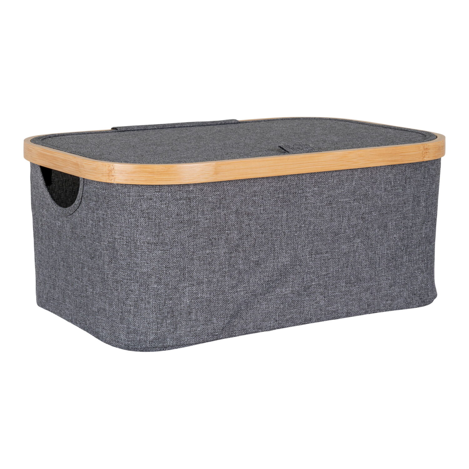 QUVIO Mand – Bamboe en Textiel – Donkergrijs – 38x26x16 cm