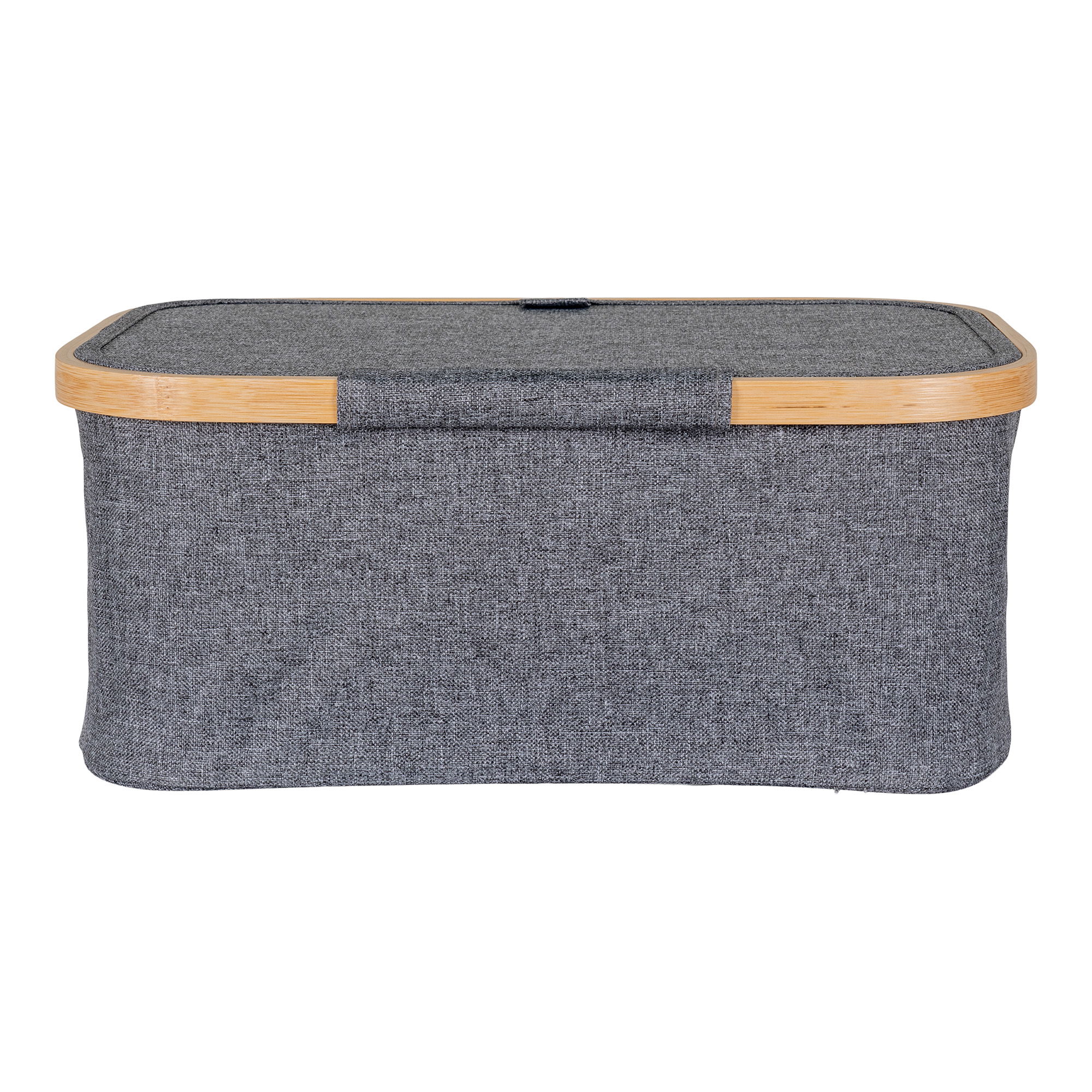 QUVIO Mand – Bamboe en Textiel – Donkergrijs – 38x26x16 cm