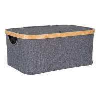QUVIO Mand – Bamboe en Textiel – Donkergrijs – 38x26x16 cm