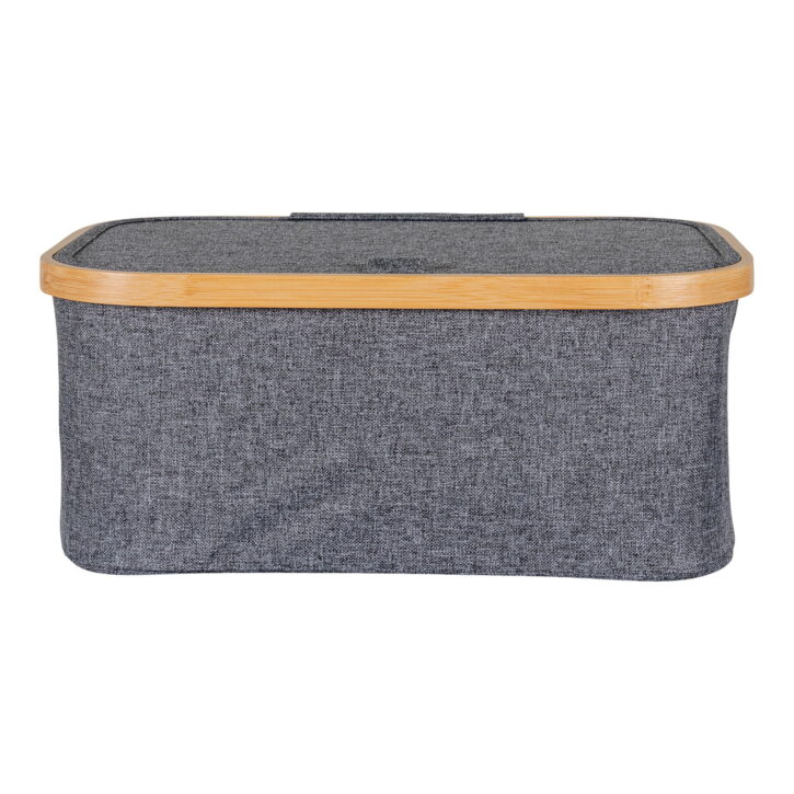 QUVIO Mand – Bamboe en Textiel – Donkergrijs – 38x26x16 cm