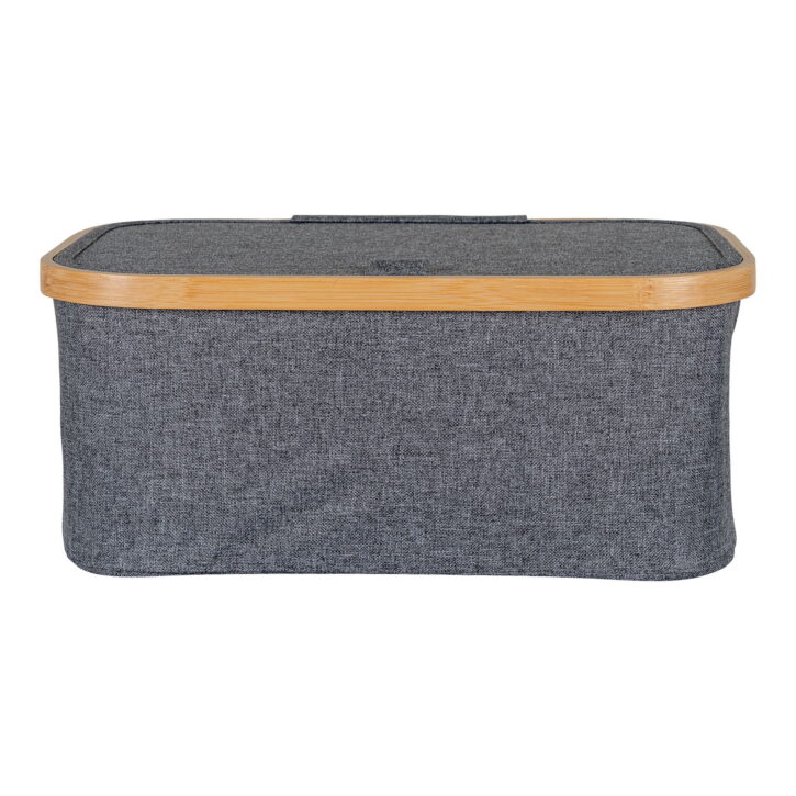 QUVIO Mand – Bamboe en Textiel – Donkergrijs – 38x26x16 cm