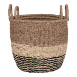 QUVIO Opbergmanden – Zeegras – Naturel/Bruin/Zwart – Ø28/33 cm –  Set van 2