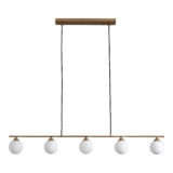 QUVIO Hanglamp – Stijlvol Glas en Staal – Messing Kleur – 150 cm – Stoffen Snoer
