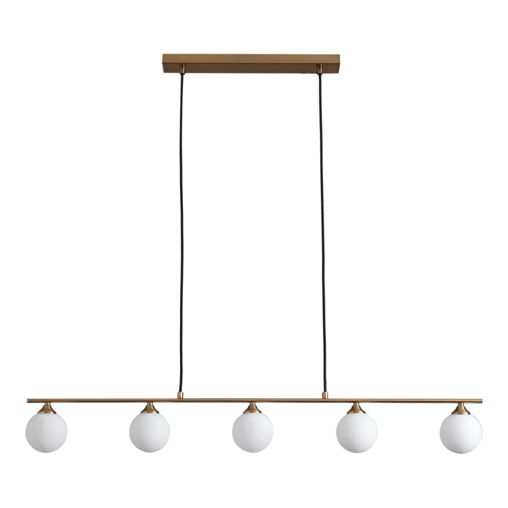 QUVIO Hanglamp – Stijlvol Glas en Staal – Messing Kleur – 150 cm – Stoffen Snoer