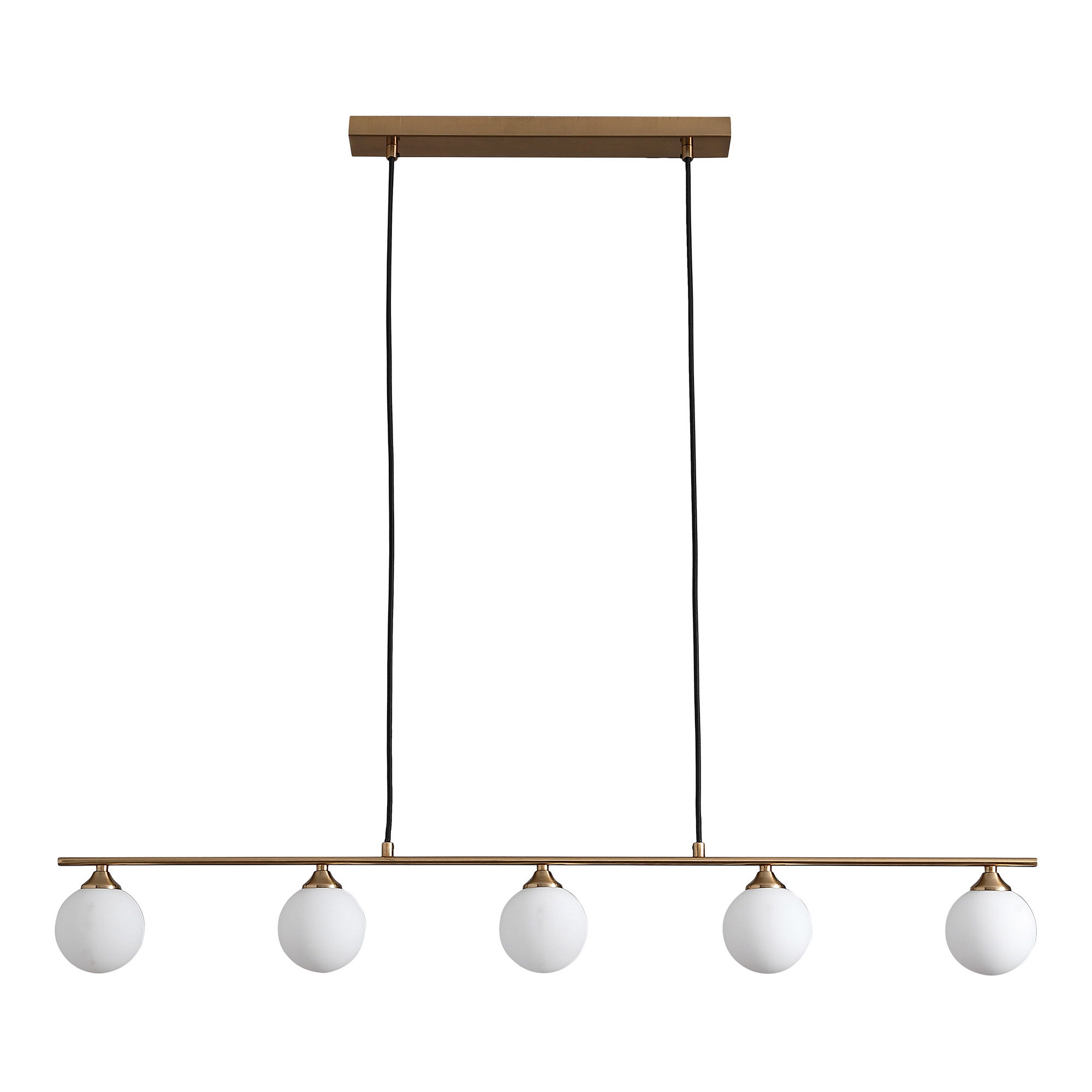 QUVIO Hanglamp – Stijlvol Glas en Staal – Messing Kleur – 150 cm – Stoffen Snoer